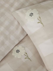 Natural Tufted Floral Gingham Cotton Duvet Cover and Pillowcase Set - Image 5 of 6
