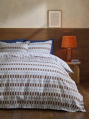 Blue Cotton Geometric Reversible Duvet Cover and Pillowcase Set - Image 1 of 4