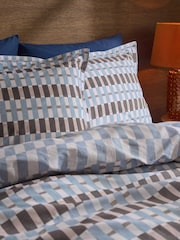 Blue Cotton Geometric Reversible Duvet Cover and Pillowcase Set - Image 2 of 4
