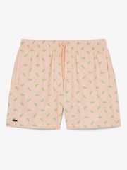 Lacoste Pink Mid Length Crocodile Print Swim Shorts - Image 1 of 5