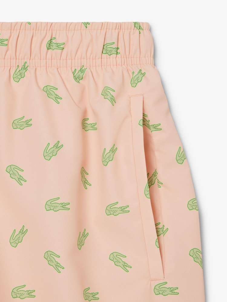 Lacoste Pink Mid Length Crocodile Print Swim Shorts - Image 2 of 5
