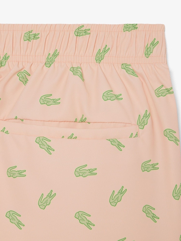 Lacoste Pink Mid Length Crocodile Print Swim Shorts - Image 5 of 5