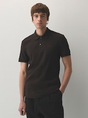 Lacoste Black Regular Fit Ribbed Cotton Polo Shirt - Image 4 of 8