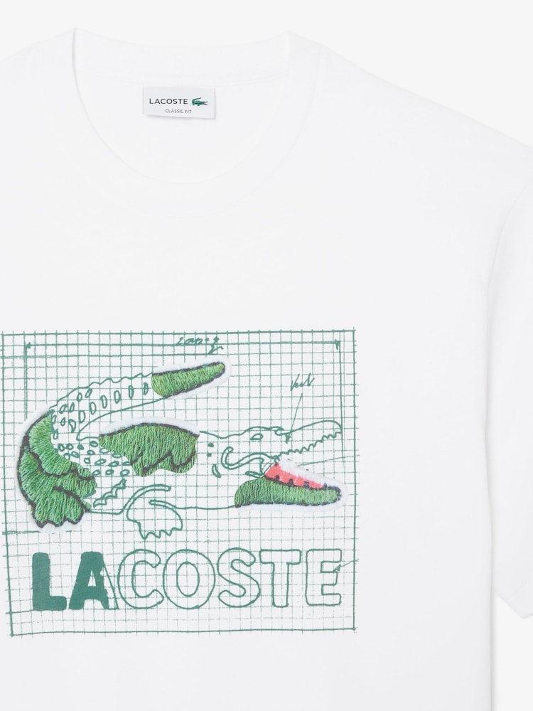 Lacoste White Classic Fit Printed Cotton T-Shirt - Image 9 of 9