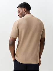 Lacoste Cream Fine Knit Moss Stitch Cotton Polo Collar Sweater - Image 3 of 5