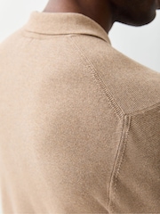 Lacoste Cream Fine Knit Moss Stitch Cotton Polo Collar Sweater - Image 5 of 5
