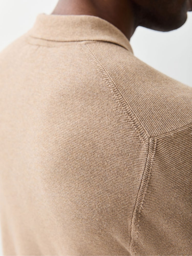 Lacoste Cream Fine Knit Moss Stitch Cotton Polo Collar Sweater - Image 5 of 5