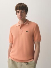 Lacoste Orange Fine Knit Moss Stitch Cotton Polo Collar Polo Shirt - Image 1 of 3