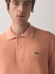 Lacoste Orange Fine Knit Moss Stitch Cotton Polo Collar Polo Shirt - Image 4 of 7