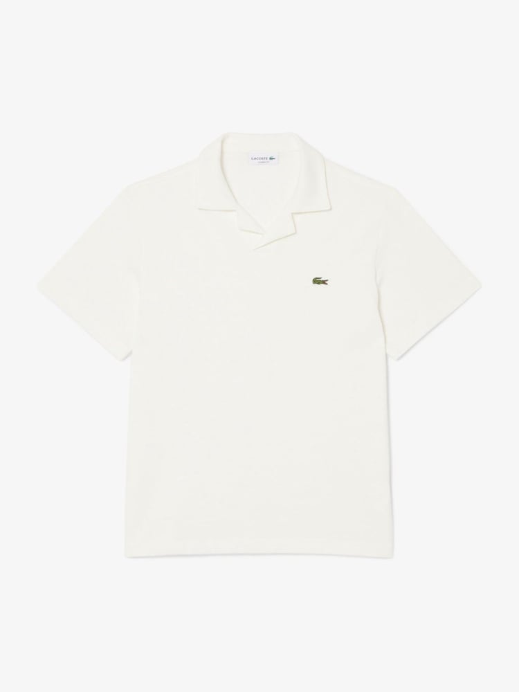 Lacoste White Classic Fit Open Neck Cotton Linen Blend Polo Shirt - Image 1 of 3
