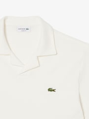 Lacoste White Classic Fit Open Neck Cotton Linen Blend Polo Shirt - Image 3 of 3