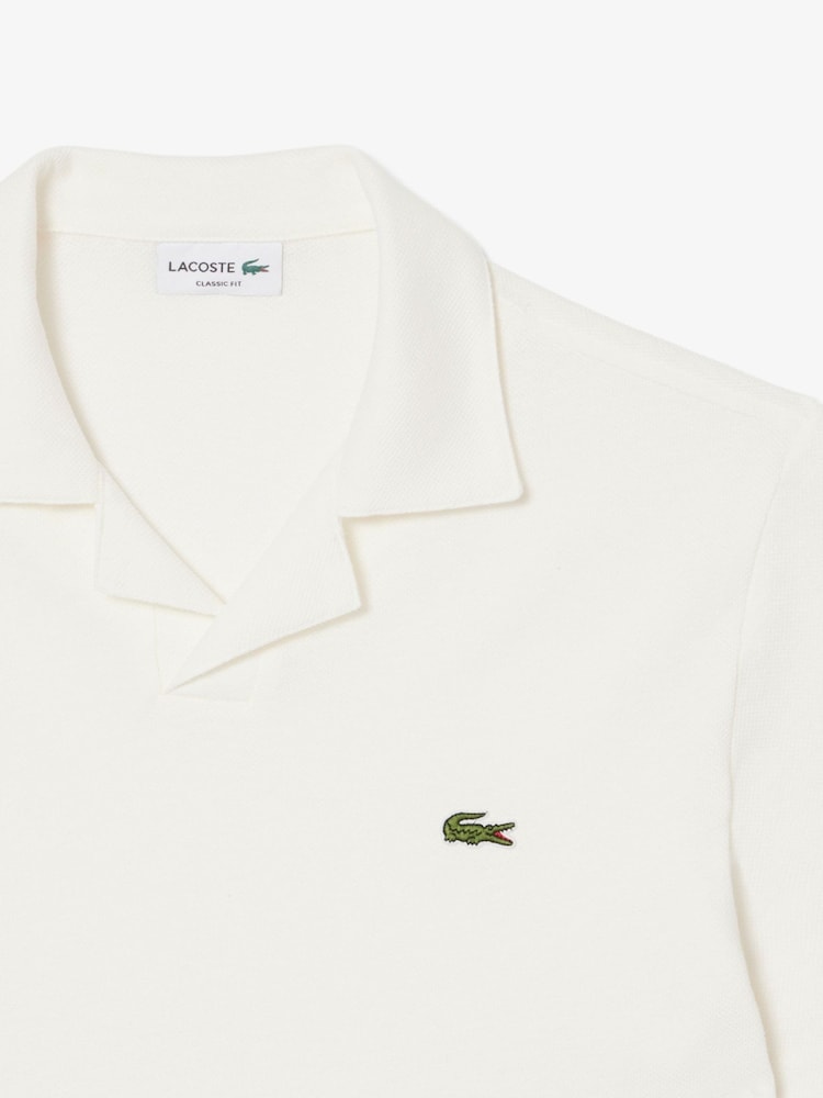 Lacoste White Classic Fit Open Neck Cotton Linen Blend Polo Shirt - Image 3 of 3