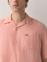 Lacoste Pink Relaxed Fit Short Sleeved Linen Shirt - Image 4 of 7