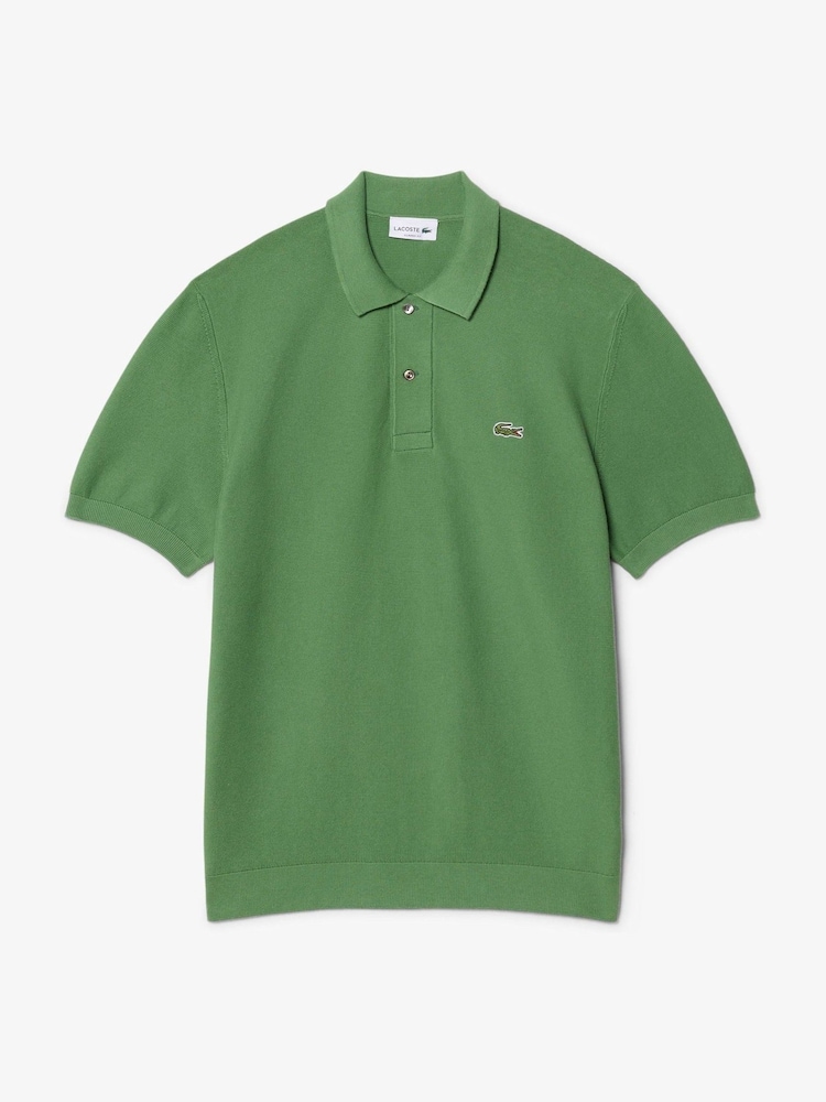 Lacoste Green Fine Knit Moss Stitch Cotton Polo Collar Sweater - Image 1 of 3