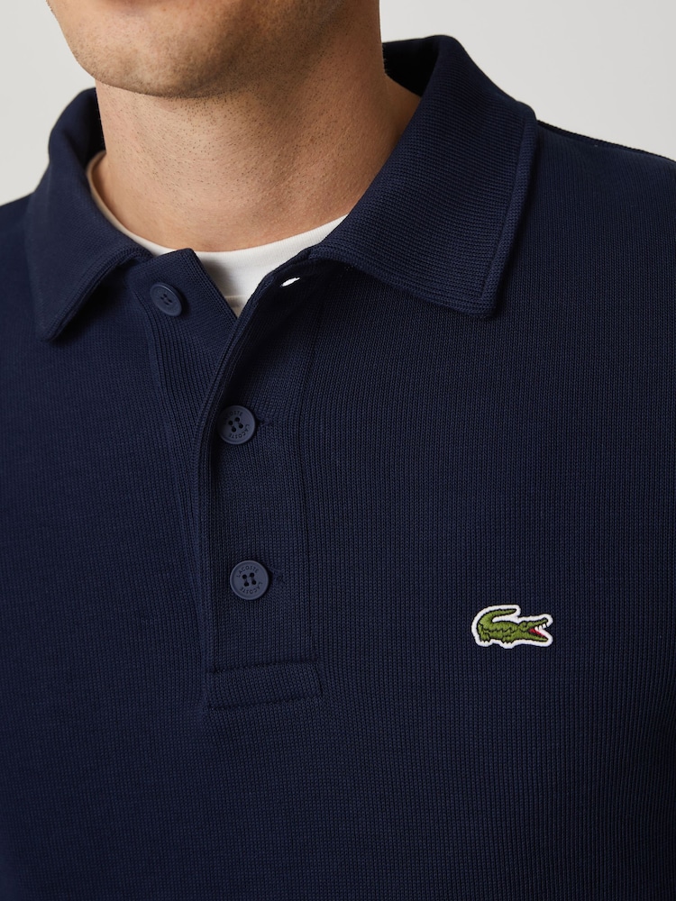 Lacoste Blue Classic Fit Polo Collar Ribbed Polo Shirt - Image 4 of 4 Lacoste Blue Classic Fit Polo Collar Ribbed Polo Shirt - Image 4 of 4