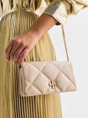 Kremowy - Pikowany portfel z łańcuszkiem Tory Burch Kira Diamond - Obraz 2 z 4