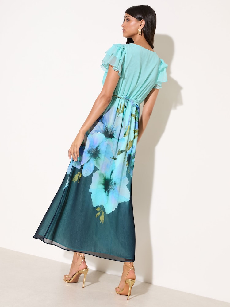 Friends Like These Blue Chiffon Ruffle sleeve V-Neck Midi Dress - Image 5 of 5
