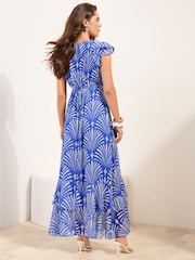 Friends Like These Blue Petite Ruffle Sleeve V-Neck Midi Dress - Image 4 of 4