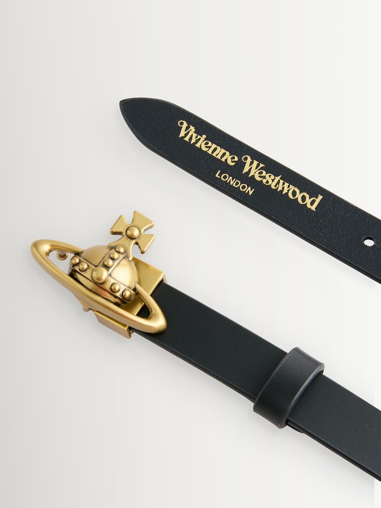 Vivienne Westwood Black Small Orb Buckle Brass Belt - Image 2 of 3