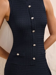Friends Like These Navy Petite Drop Waist Sleeveless Textured Jersey Midi Dress - Image 4 of 5