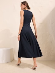 Friends Like These Navy Petite Drop Waist Sleeveless Textured Jersey Midi Dress - Image 5 of 5