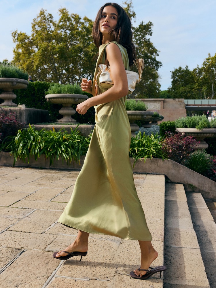 slim fit dress slacks Green Satin Long Sleeve Mini Dress