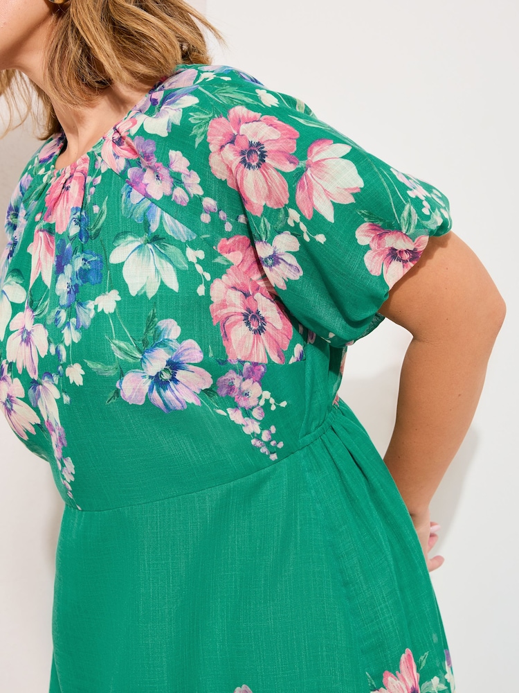 Womens Friends Like These Green Curve Chiffon Short Sleeve Midi Dress US 14