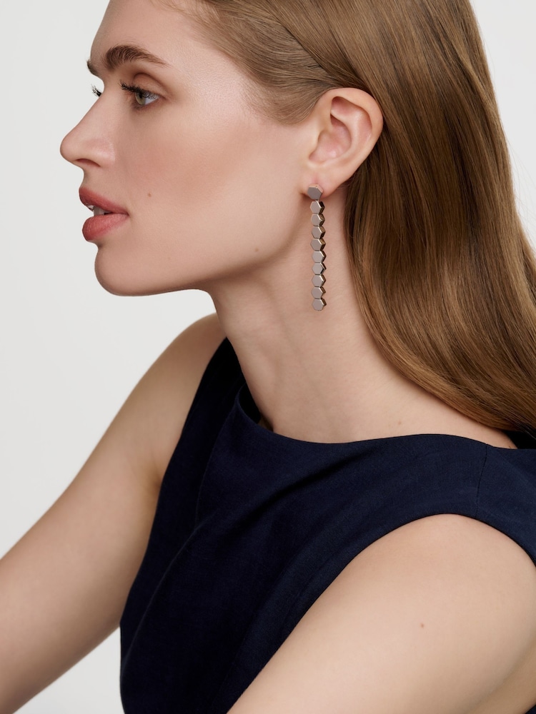 Karen Millen Silver Tone Mosaic Drop Earrings - Image 4 of 4