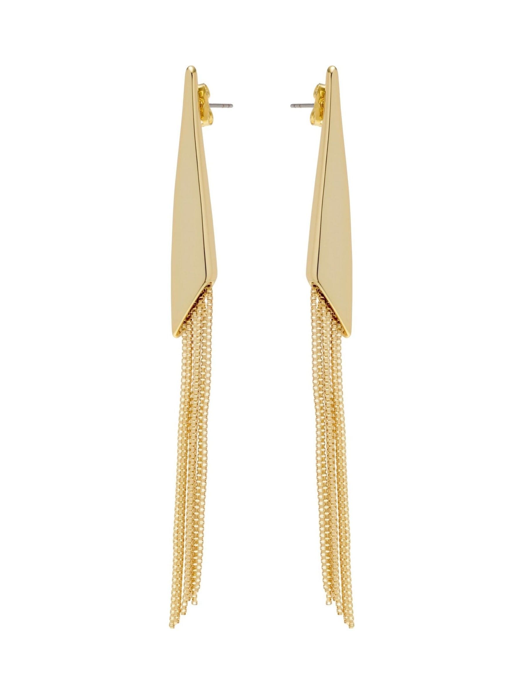 Karen Millen Gold Tone Metallic Fringe Drop Earrings