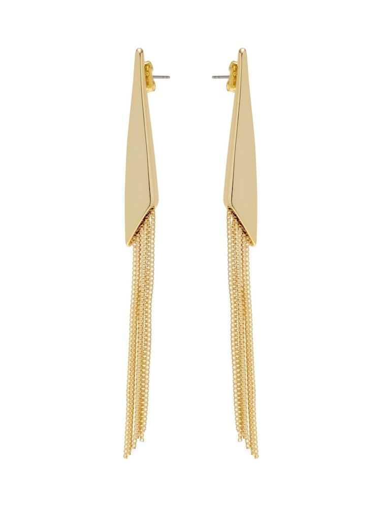 Karen Millen Gold Tone Metallic Fringe Drop Earrings - صورة 1 من 3