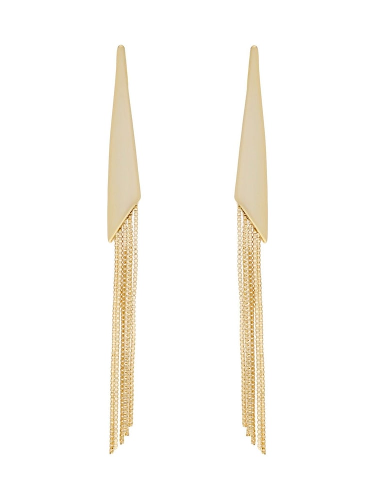 Karen Millen Gold Tone Metallic Fringe Drop Earrings - Image 2 of 3 Karen Millen Gold Tone Metallic Fringe Drop Earrings - Image 2 of 3