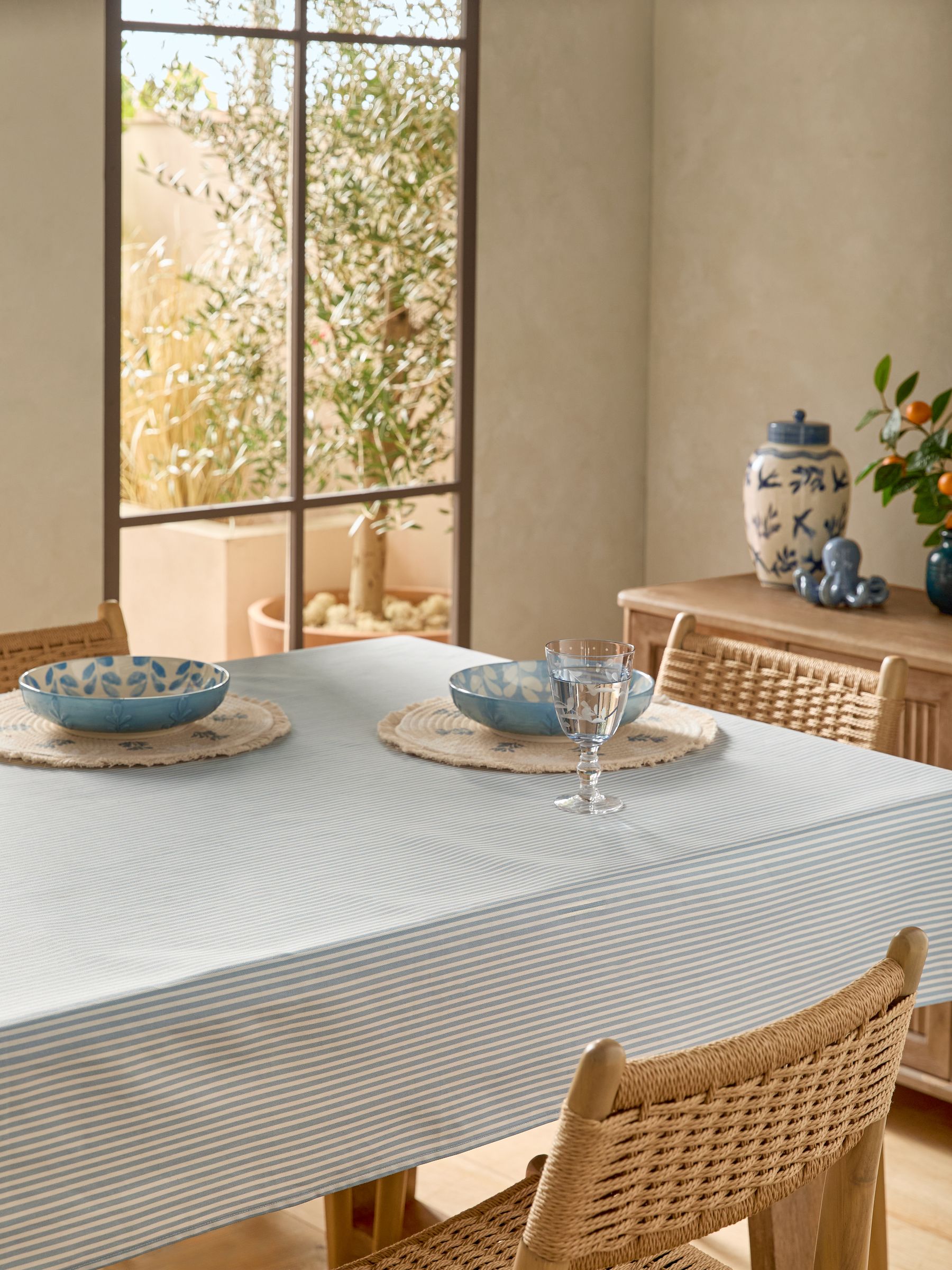Next Clean In Store Buy Blue Stripe Wipe Clean Tablecloth from the Next UK online shop