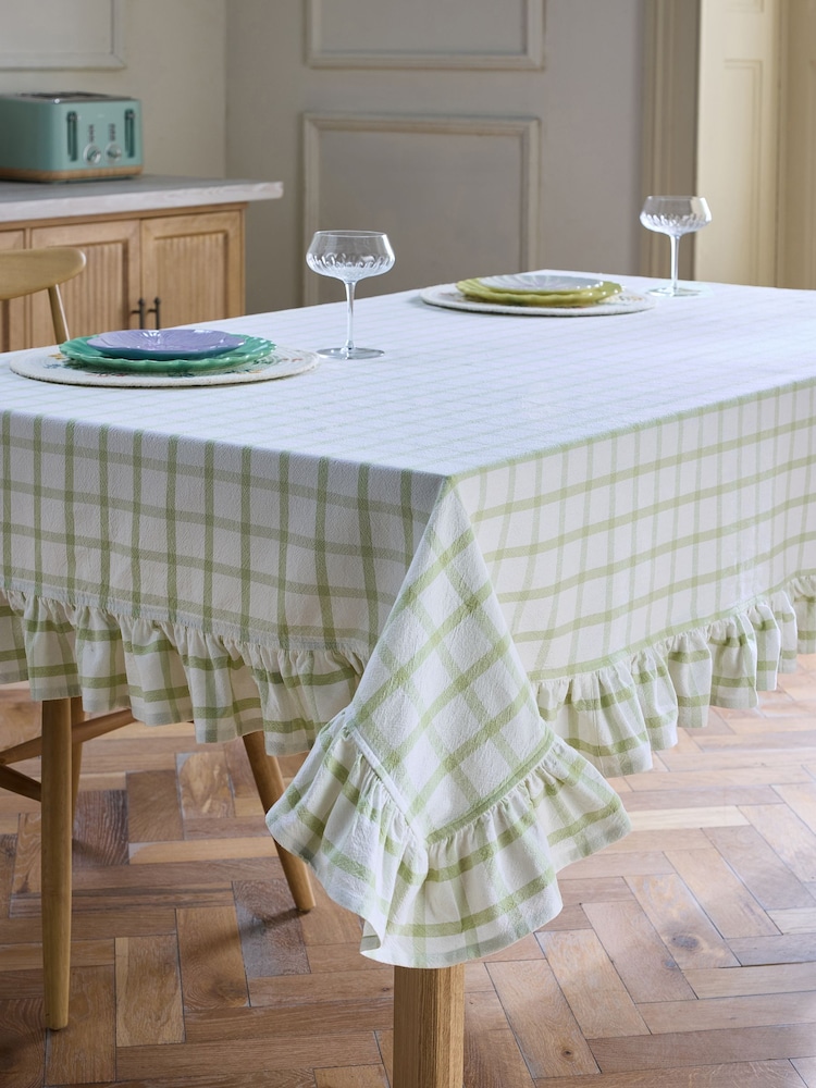 Gingham Check Washed Cotton Table Cloth - 画像 1 / 4