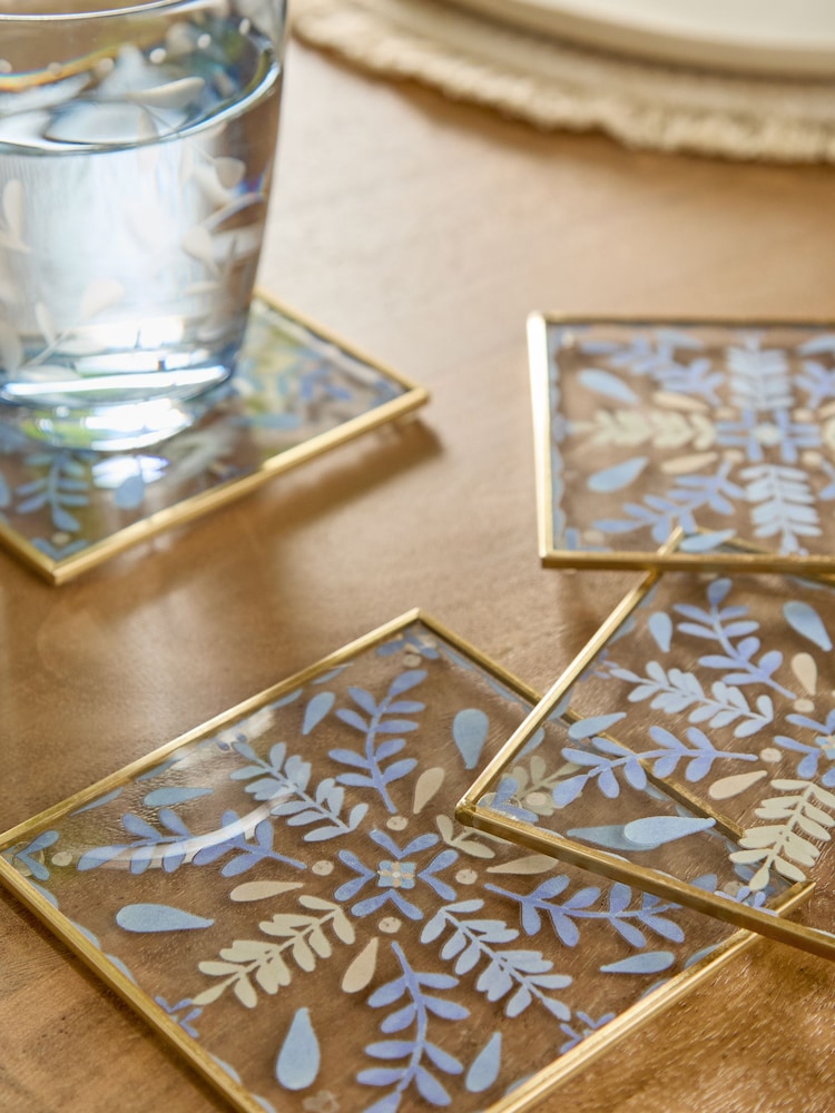 Set of 4 Blue Alice Tile Glass Coasters - Image 2 of 3