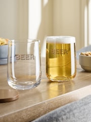 Set of 2 Clear Printed Beer Glasses - Image 1 of 2