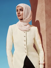 Lemon Yellow Linen Rich Herringbone Collarless Jacket - Image 10 of 12