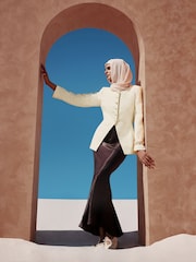 Lemon Yellow Linen Rich Herringbone Collarless Jacket - Image 11 of 12