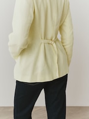 Lemon Yellow Linen Rich Herringbone Collarless Jacket - Image 4 of 12