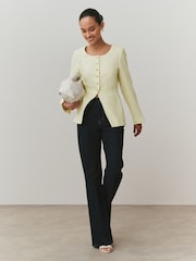 Lemon Yellow Linen Rich Herringbone Collarless Jacket - Image 5 of 12