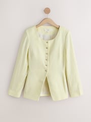 Lemon Yellow Linen Rich Herringbone Collarless Jacket - Image 6 of 12