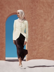 Lemon Yellow Linen Rich Herringbone Collarless Jacket - Image 9 of 12