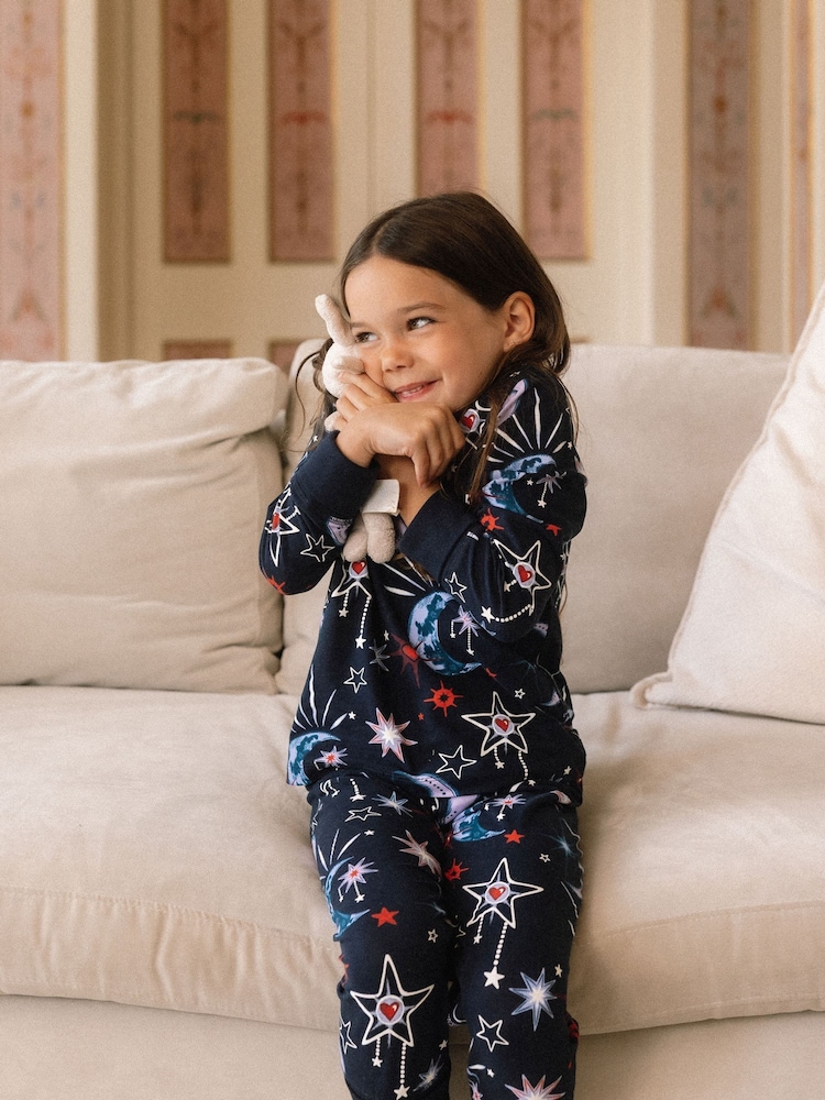 Chelsea Peers Blue Kids Organic Cotton Mystic Moon Print Long Pyjama Set - Image 1 of 5