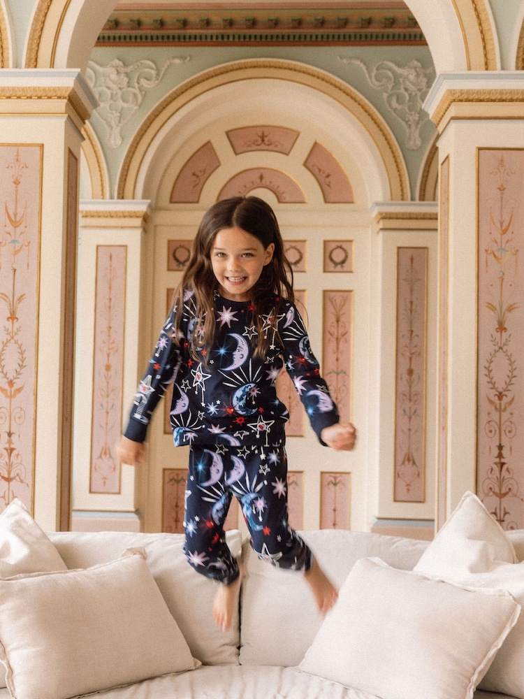 Chelsea Peers Blue Kids Organic Cotton Mystic Moon Print Long Pyjama Set - Image 2 of 5