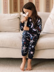 Chelsea Peers Blue Kids Organic Cotton Mystic Moon Print Long Pyjama Set - Image 3 of 5