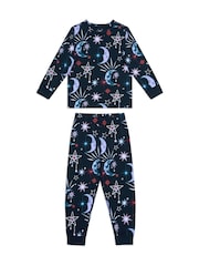 Chelsea Peers Blue Kids Organic Cotton Mystic Moon Print Long Pyjama Set - Image 5 of 5