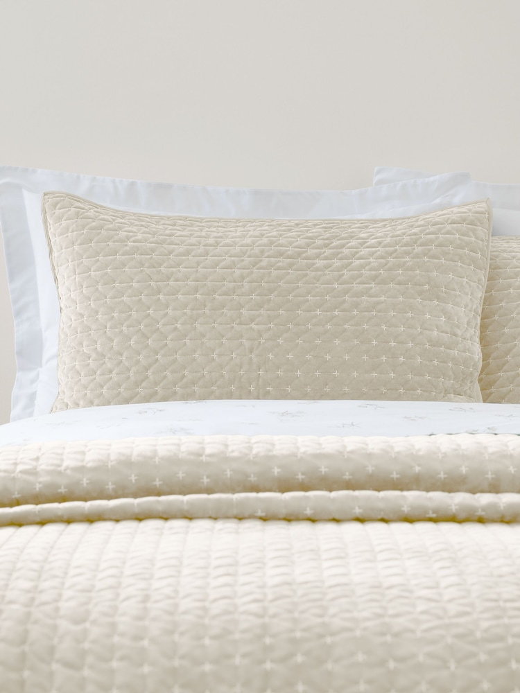 Bianca Natural Attica Velvet Embroidered Pillow Sham Pair - Image 1 of 2 Bianca Natural Attica Velvet Embroidered Pillow Sham Pair - Image 1 of 2