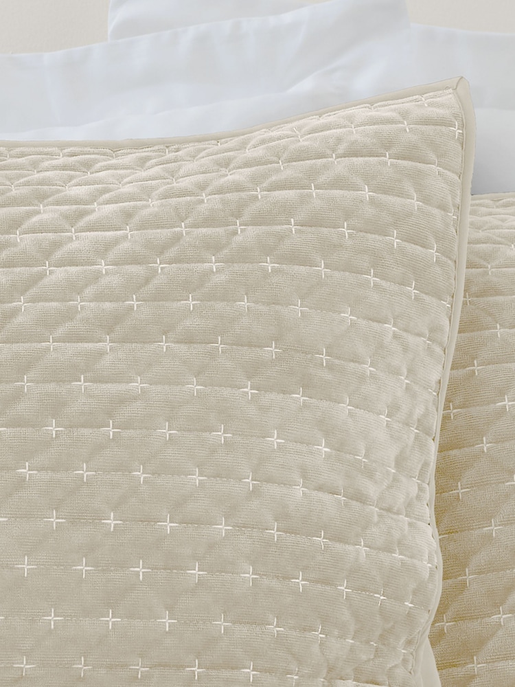 Bianca Natural Attica Velvet Embroidered Pillow Sham Pair - Image 2 of 2 Bianca Natural Attica Velvet Embroidered Pillow Sham Pair - Image 2 of 2