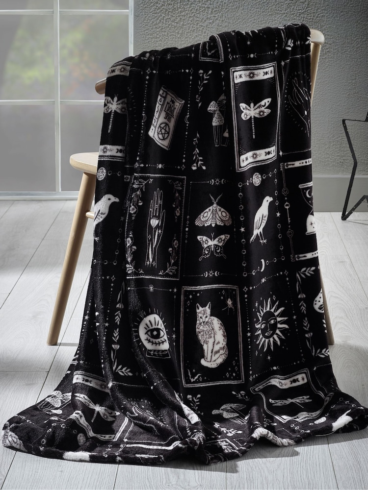 Catherine Lansfield Black Enchanted Witchcraft Cosy Fleece Blanket Throw - Image 1 of 2