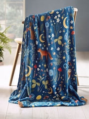 Catherine Lansfield Navy Blue Enchanted Twilight Animals Cosy Blanket Throw - Image 1 of 3