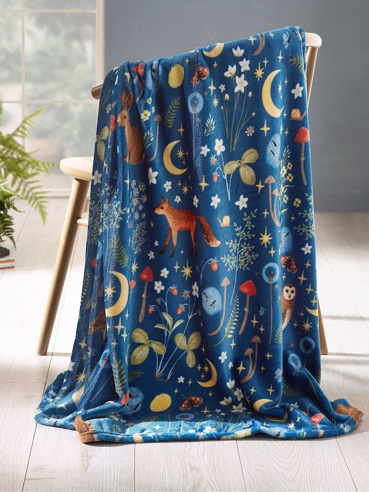 Catherine Lansfield Navy Blue Enchanted Twilight Animals Cosy Blanket Throw - Image 1 of 3